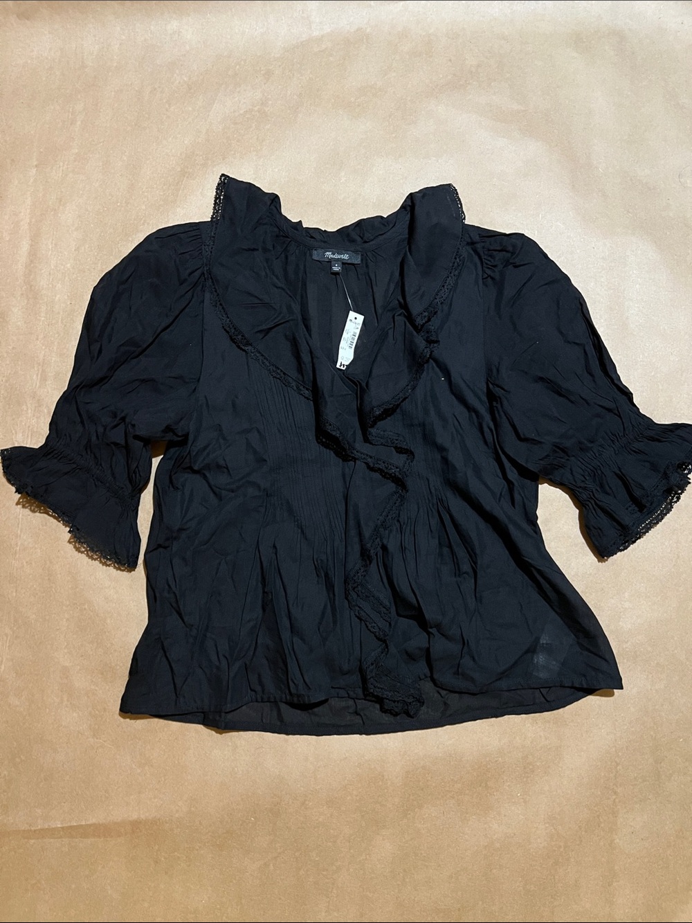 Madewell Black Ruffle-Trim V-Neck Blouse